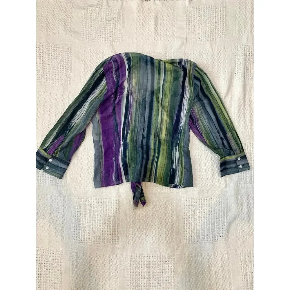 Lafayette 148 10 button knot tie front 3/4 sleeve blouse TB2 3385